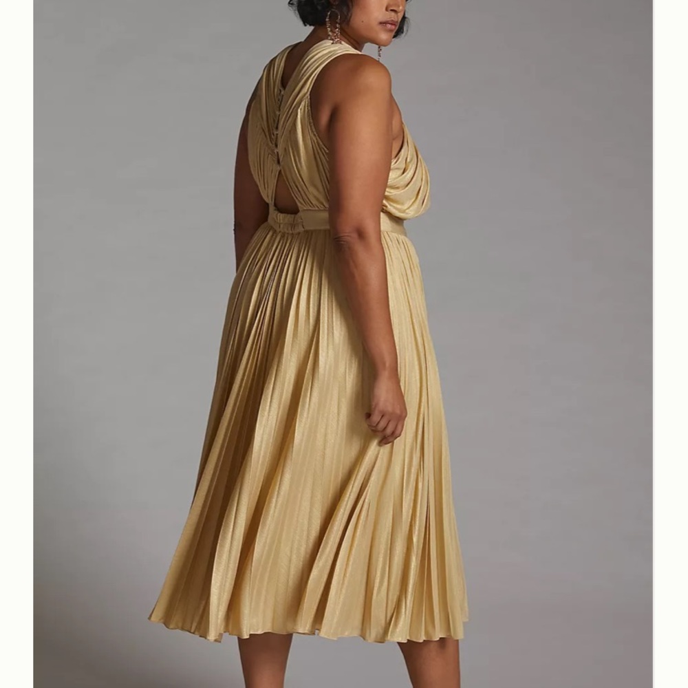 Anthropologie Gold Pleated Dress - Picture 3 of 6